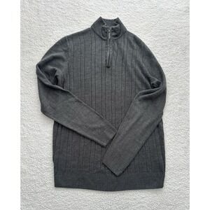 Men's Gray Quarter Zip Sweater Size Medium Ribbed Soft Pullover Streetwear Y2K